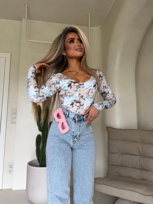 Bluzka VENEZIA print rose - lazurowa