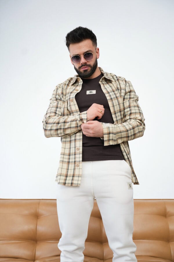 Koszula męska BG Pattern | piaskowy beż Koszula męska BG Pattern | piaskowy beż