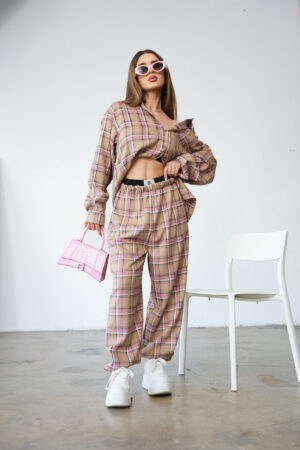 Spodnie damskie BG Friday | beż-róż