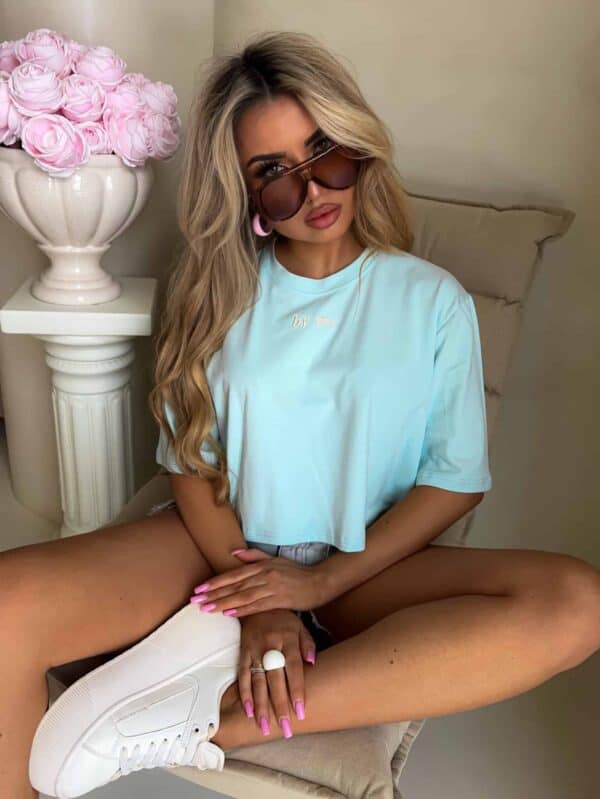 T-shirt pudełkowy ALLO - błękitny