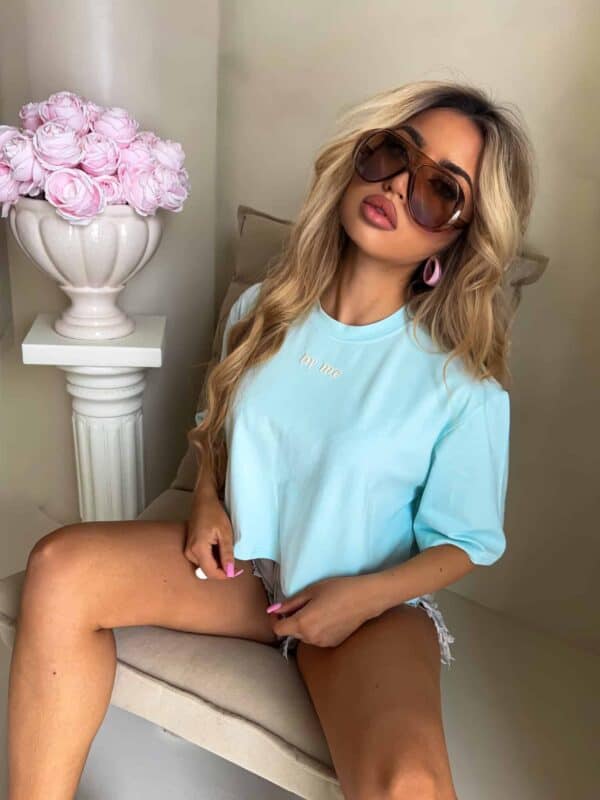 T-shirt pudełkowy ALLO - błękitny T-shirt pudełkowy ALLO - błękitny