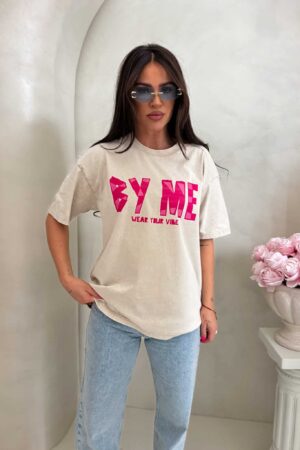 Dekatyzowany t-shirt BALEN - jasny beż