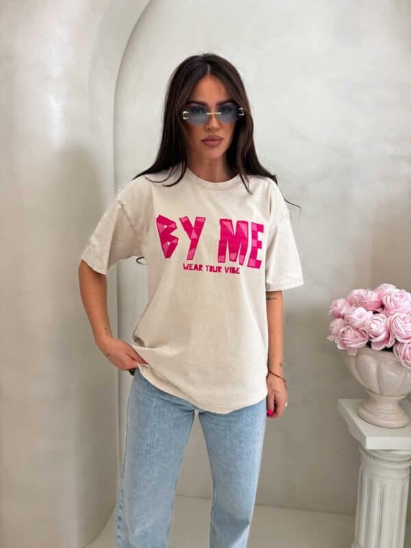 Dekatyzowany t-shirt BALEN - jasny beż