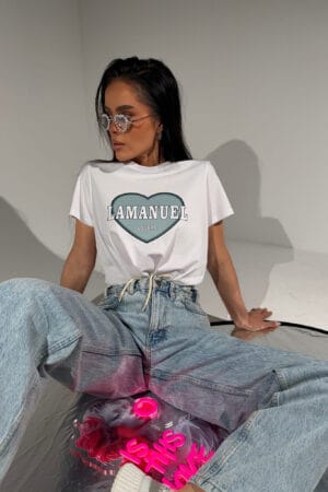 Tshirt LOVERS biały/szałwia