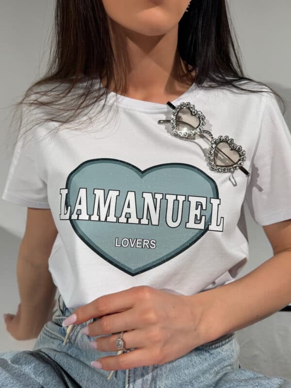 Tshirt LOVERS biały/szałwia