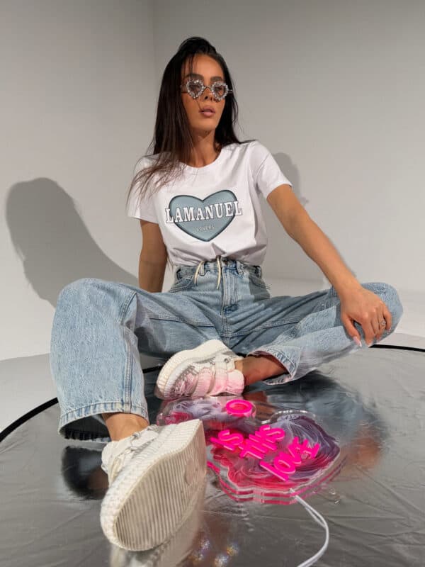 Tshirt LOVERS biały/szałwia