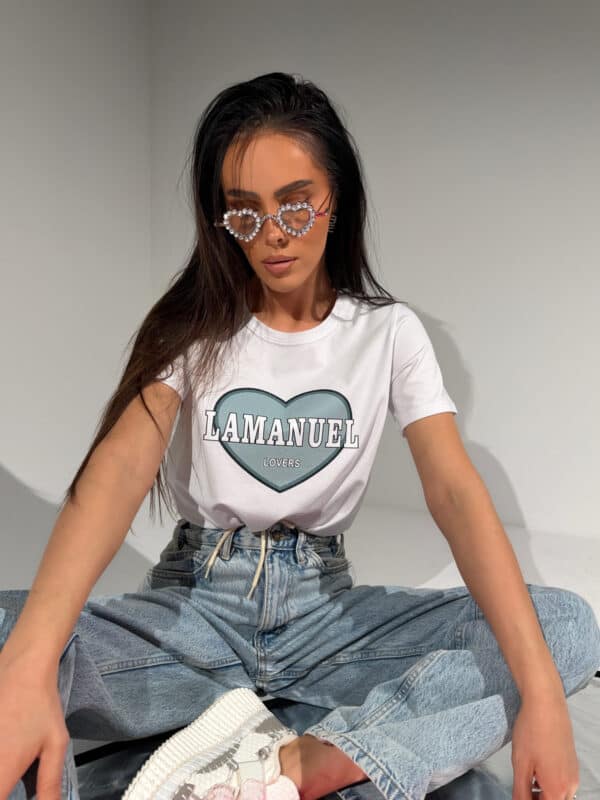 Tshirt LOVERS biały/szałwia