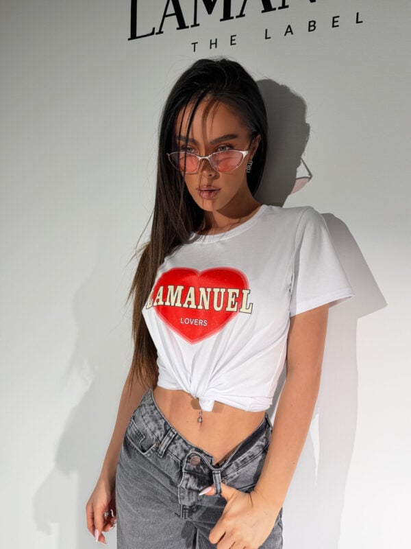 Tshirt LOVERS biały/koral