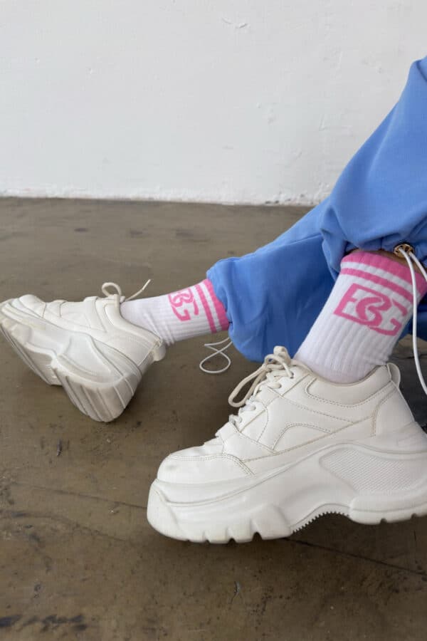 Skarpety BG Frappe | biały - róż barbie