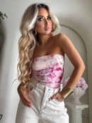 Top MAVEN print piwonia - pudrowy róż