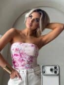 Top MAVEN print piwonia - pudrowy róż