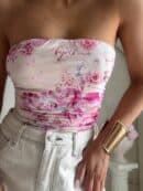 Top MAVEN print piwonia - pudrowy róż