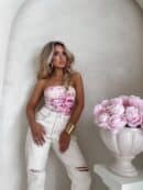 Top MAVEN print piwonia - pudrowy róż