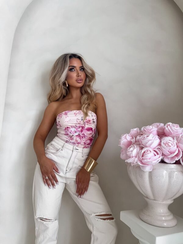 Top MAVEN print piwonia - pudrowy róż