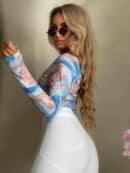 Bluzka LINDA print - niebiesko-beżowa