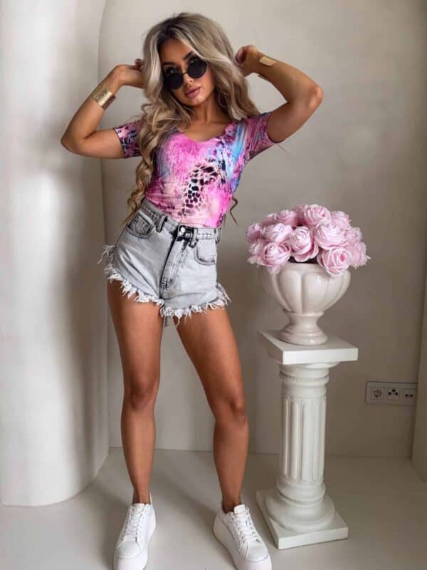 Bluzka UNIQUE print pantera - różowa