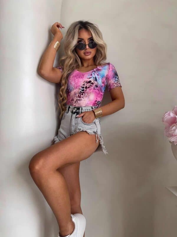 Bluzka UNIQUE print pantera - różowa