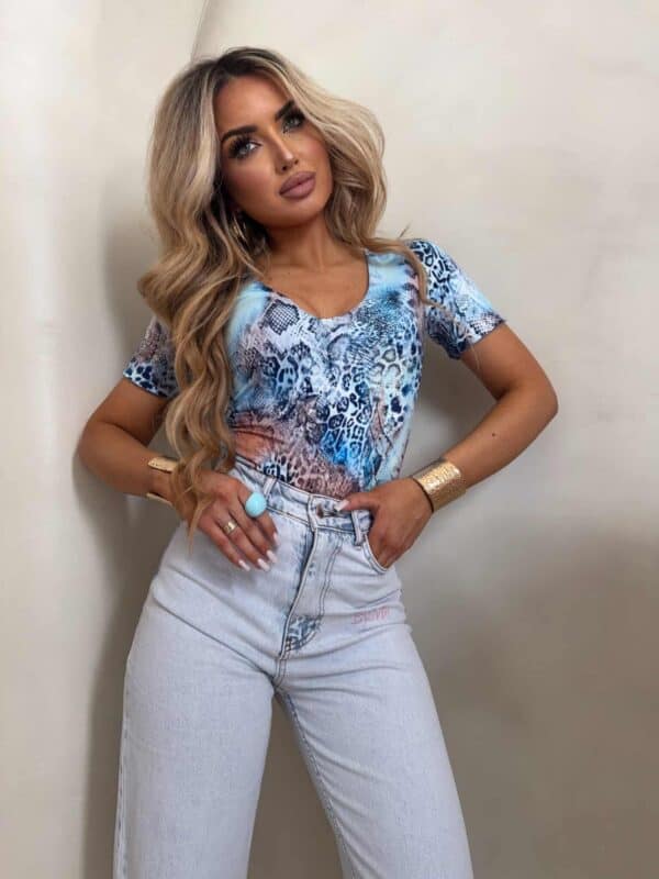 Bluzka UNIQUE print pantera - niebieska Bluzka UNIQUE print pantera - niebieska