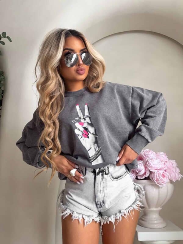 Dekatyzowana bluza HAND - szara