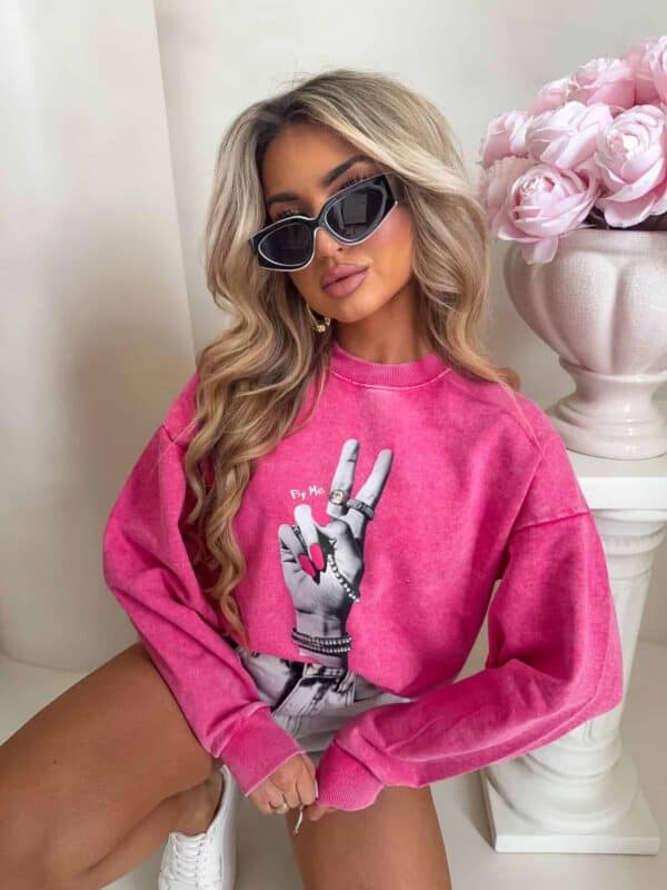 Dekatyzowana bluza HAND - różowa