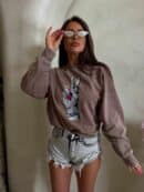 Dekatyzowana bluza HAND - ciemny beż