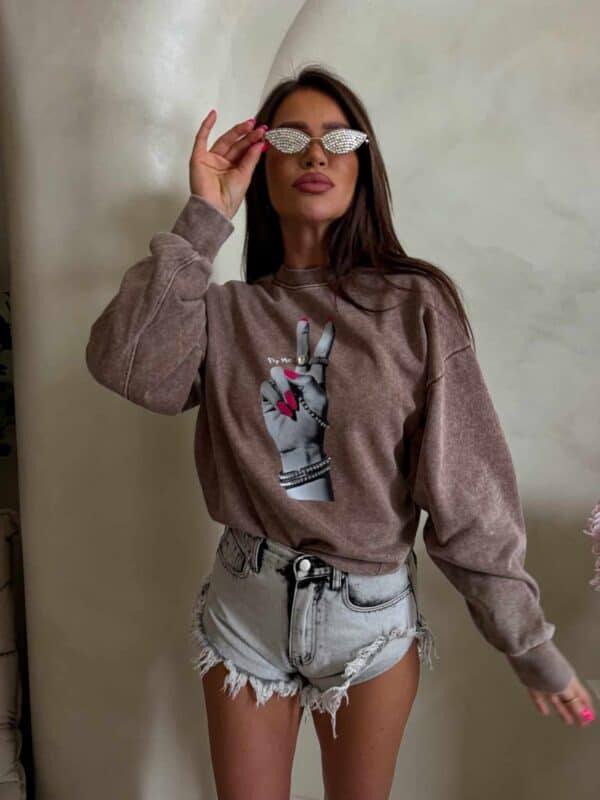 Dekatyzowana bluza HAND - ciemny beż