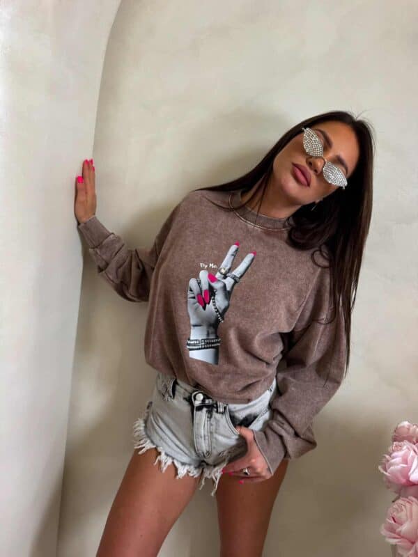 Dekatyzowana bluza HAND - ciemny beż