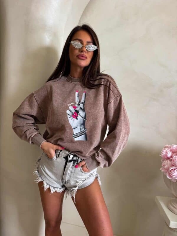 Dekatyzowana bluza HAND - ciemny beż