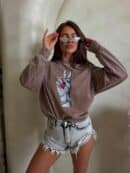 Dekatyzowana bluza HAND - ciemny beż