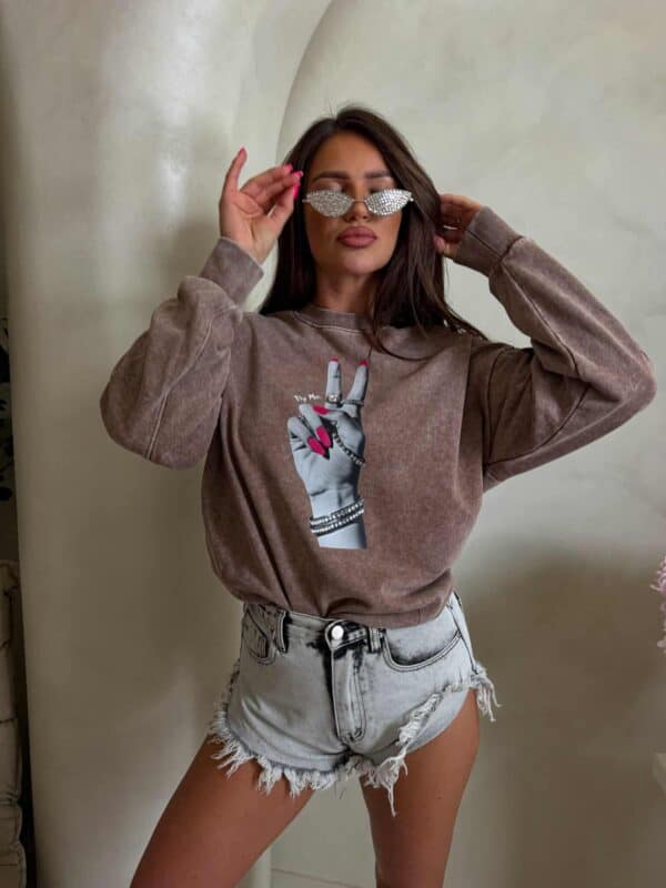 Dekatyzowana bluza HAND - ciemny beż