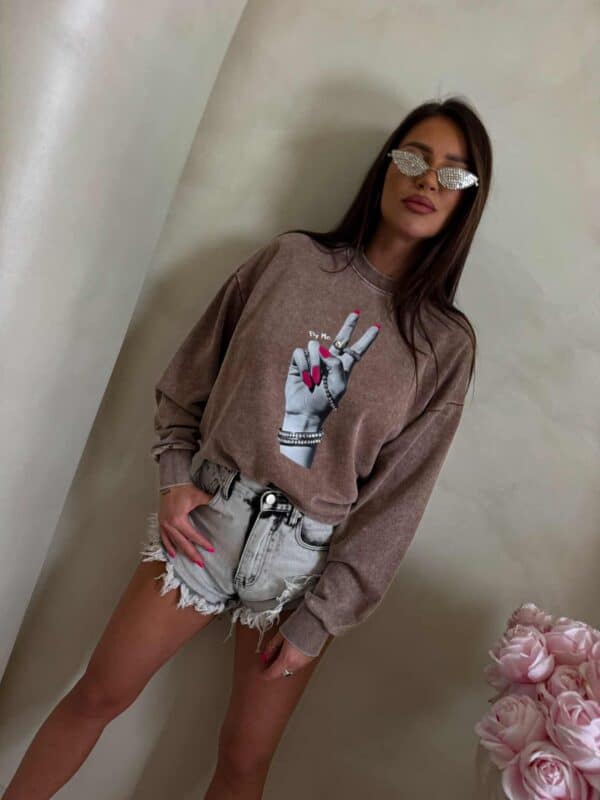 Dekatyzowana bluza HAND - ciemny beż