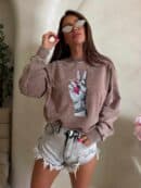 Dekatyzowana bluza HAND - ciemny beż