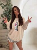 Dekatyzowana bluza HAND - jasny beż