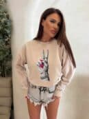 Dekatyzowana bluza HAND - jasny beż