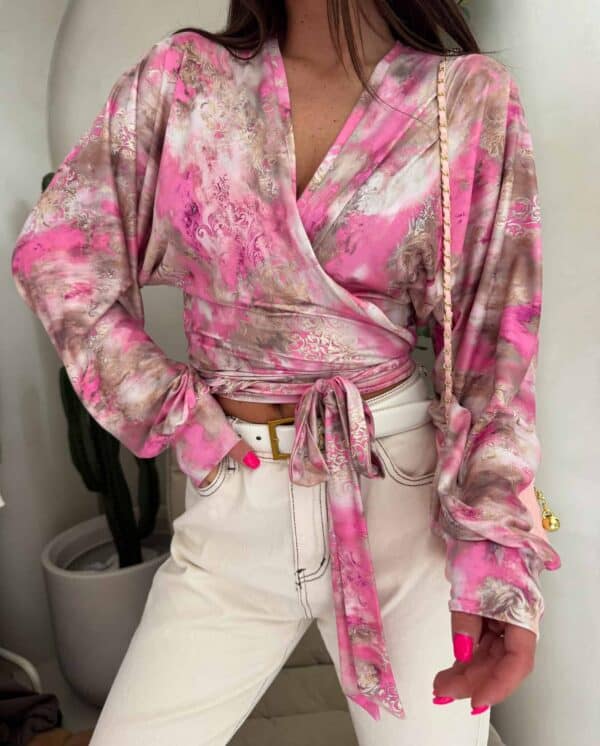 Bluzka KAIRA print ornament – różowy