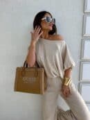 Komplet LUXE prążek – jasny beż