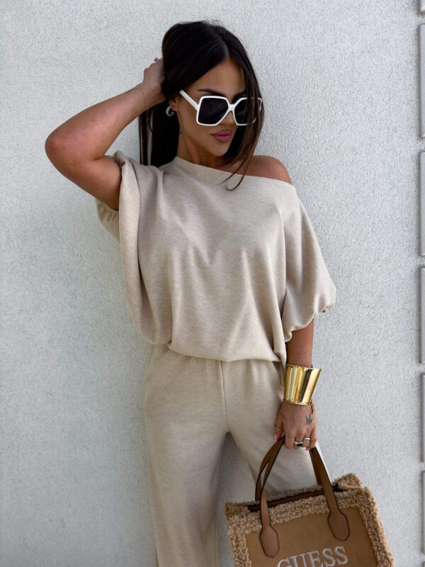 Komplet LUXE prążek – jasny beż