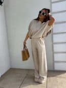 Komplet LUXE prążek – jasny beż