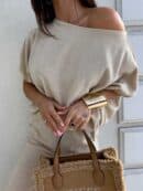 Komplet LUXE prążek – jasny beż