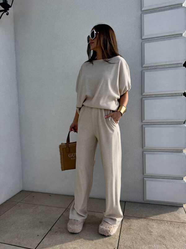 Komplet LUXE prążek – jasny beż