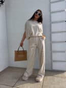 Komplet LUXE prążek – jasny beż