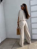 Komplet LUXE prążek – jasny beż