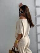 Komplet LUXE prążek – jasny beż