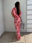 Komplet LUXE print flowers – ecru-czerwony