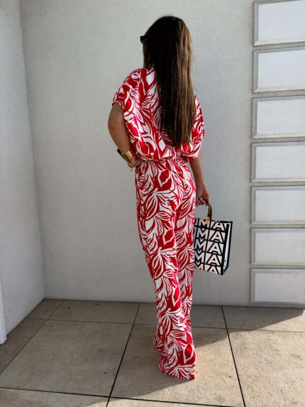 Komplet LUXE print flowers – ecru-czerwony