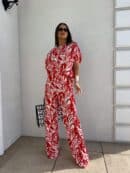 Komplet LUXE print flowers – ecru-czerwony