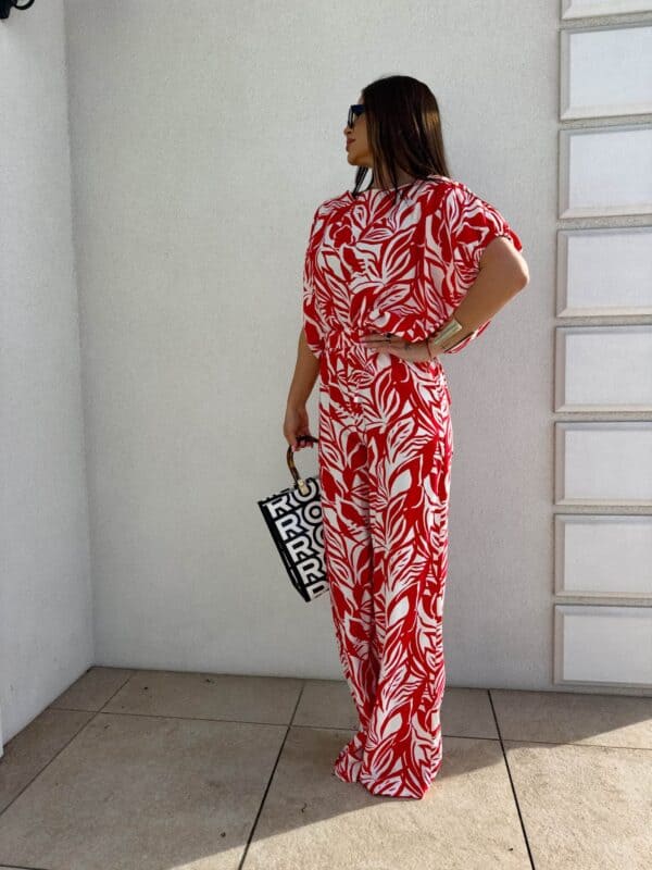 Komplet LUXE print flowers – ecru-czerwony