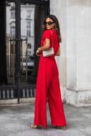 Kombinezon damski Hanna z szerokimi nogawkami złoty pasek czerwony