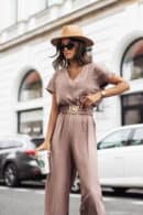 Kombinezon damski Hanna z szerokimi nogawkami złoty pasek fango