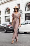 Kombinezon damski Hanna z szerokimi nogawkami złoty pasek fango